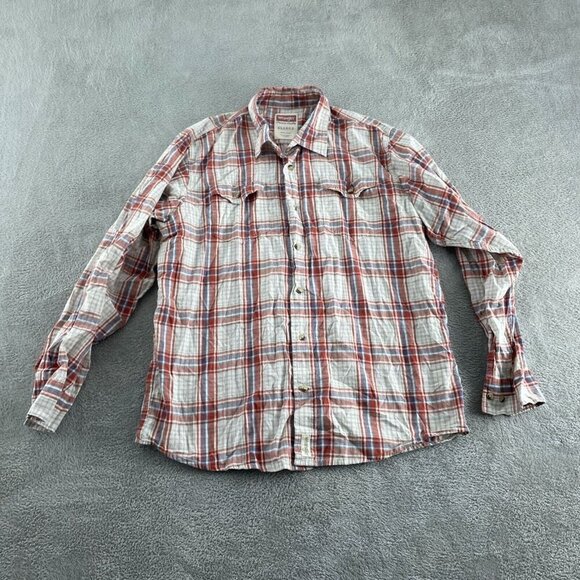 Wrangler Mens XL Plaid Button-Up Shirt Red Blue White 100% Cotton 5856 - Picture 1 of 7